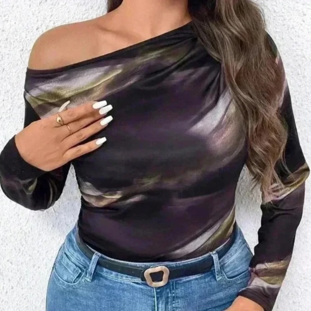 multicolor Casual Women's Plus Size Tie Dye Asymmetrical neck Shirt